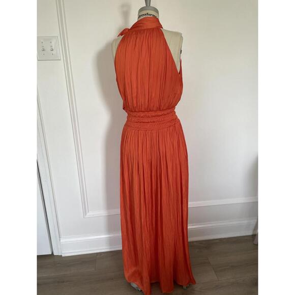 BCBGMaxAzria - Orange Halter Neck Maxi Dress with Side Slit, size M - Picture 7 of 12